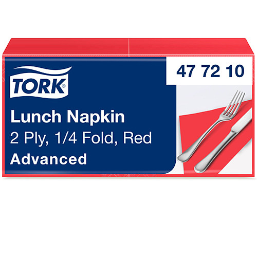 477210 Tork Red Lunch Napkin, 4-fold, 2ply, 200nap x10