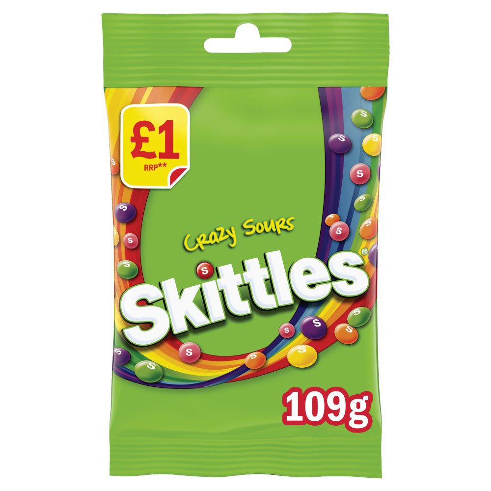 Skittles Vegan Chewy Crazy Sour Sweets Fruit Flavoured Treat Bag £1 PMP 109g