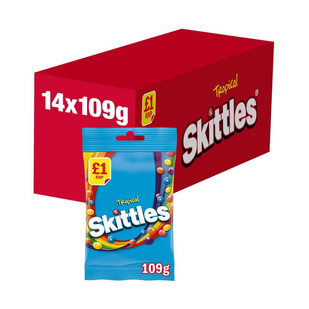 Skittles Vegan Chewy Sweets Tropical Fruit Flavoured Treat Bag £1 PMP 109g