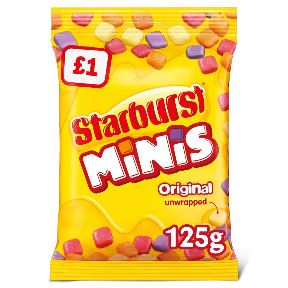 Starburst Minis Vegan Chews Sweets Pouch Bag £1 PMP 125g