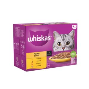 Whiskas 1+ Poultry Feasts Adult Wet Cat Food Pouches in Gravy 12 x 85g