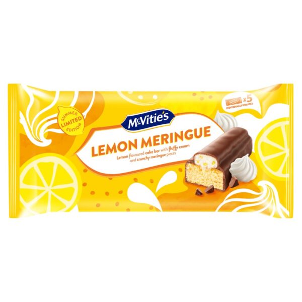 McVitie's Lemon Meringue Lemon Flavoured Cake Bars with a Cream Filling and Crunchy Meringue Pieces