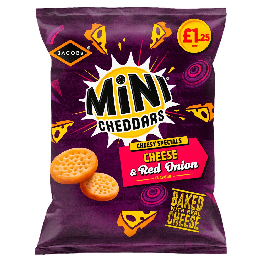 Jacob's Mini Cheddars Cheese & Red Onion Baked Snacks 90g PMP £1.25