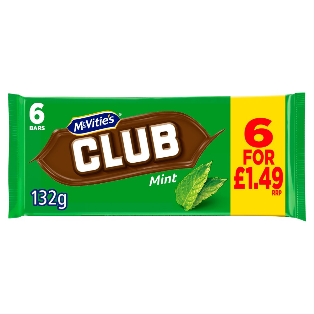 McVitie's Club Mint Bars 6 x 22g (132g)