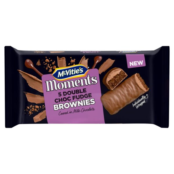 McVitie's Moments Double Chocolate Fudge Brownies Cake Bars Multipack 5 x 29.6g, 148g
