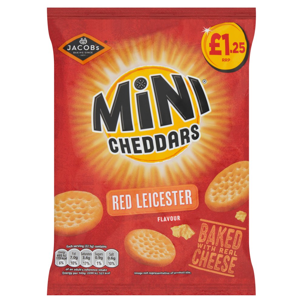 Jacob's Mini Cheddars Red Leicester Baked Snacks 90g PMP £1.25