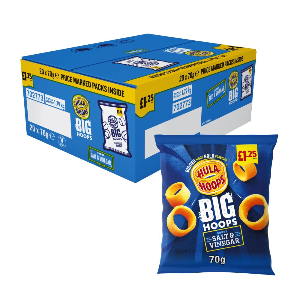 Hula Hoops Big Hoops Salt & Vinegar Crisps 70g, £1.25 PMP