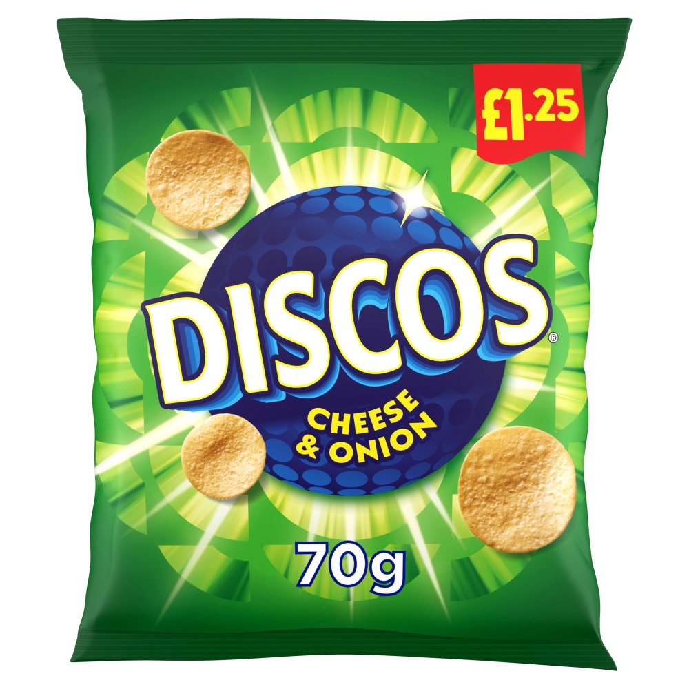 Discos Cheese & Onion Crisps 70g, £1.25 PMP