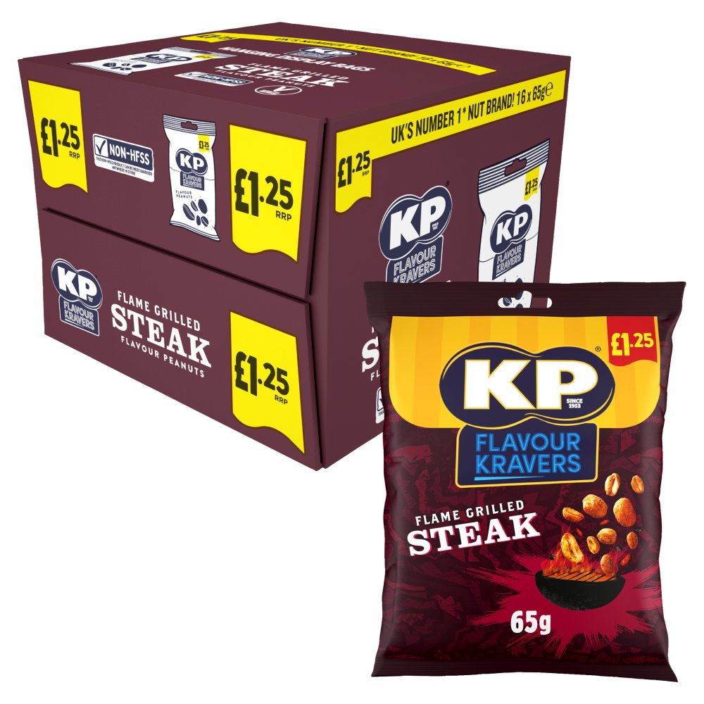 KP Flavour Kravers Flame Grilled Steak Peanuts 65g, £1.25 PMP