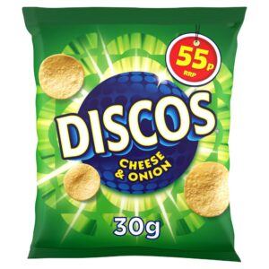 Discos Cheese & Onion Crisps 30g, 55p PMP