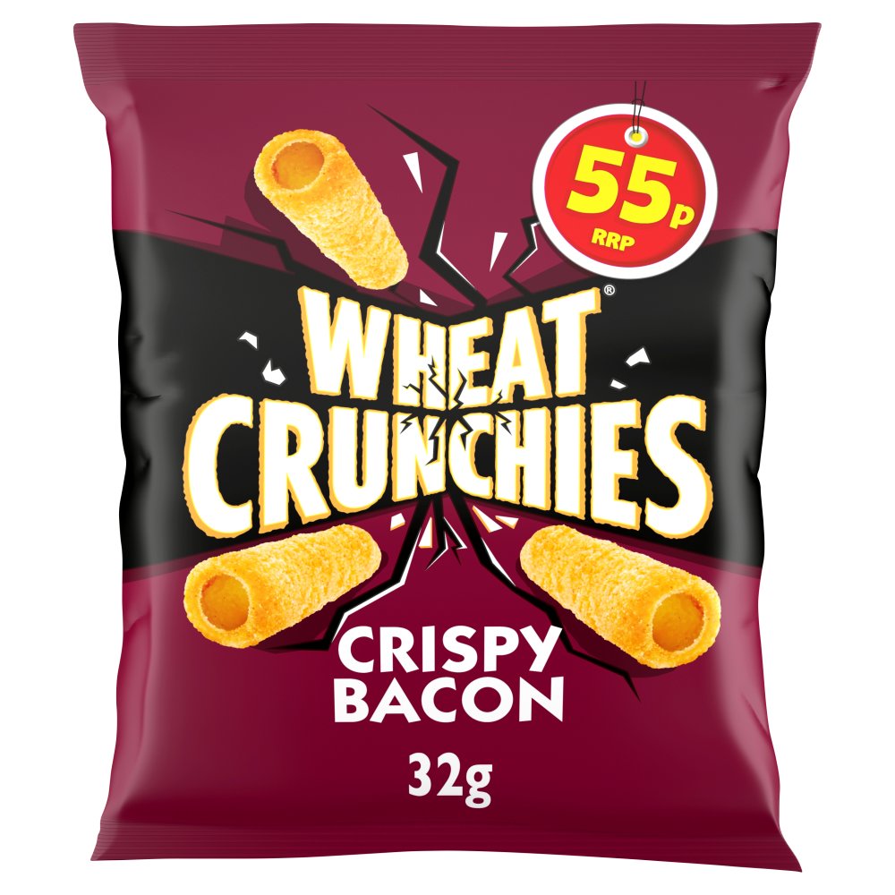 Wheat Crunchies Bacon Crisps 32g, 55p PMP