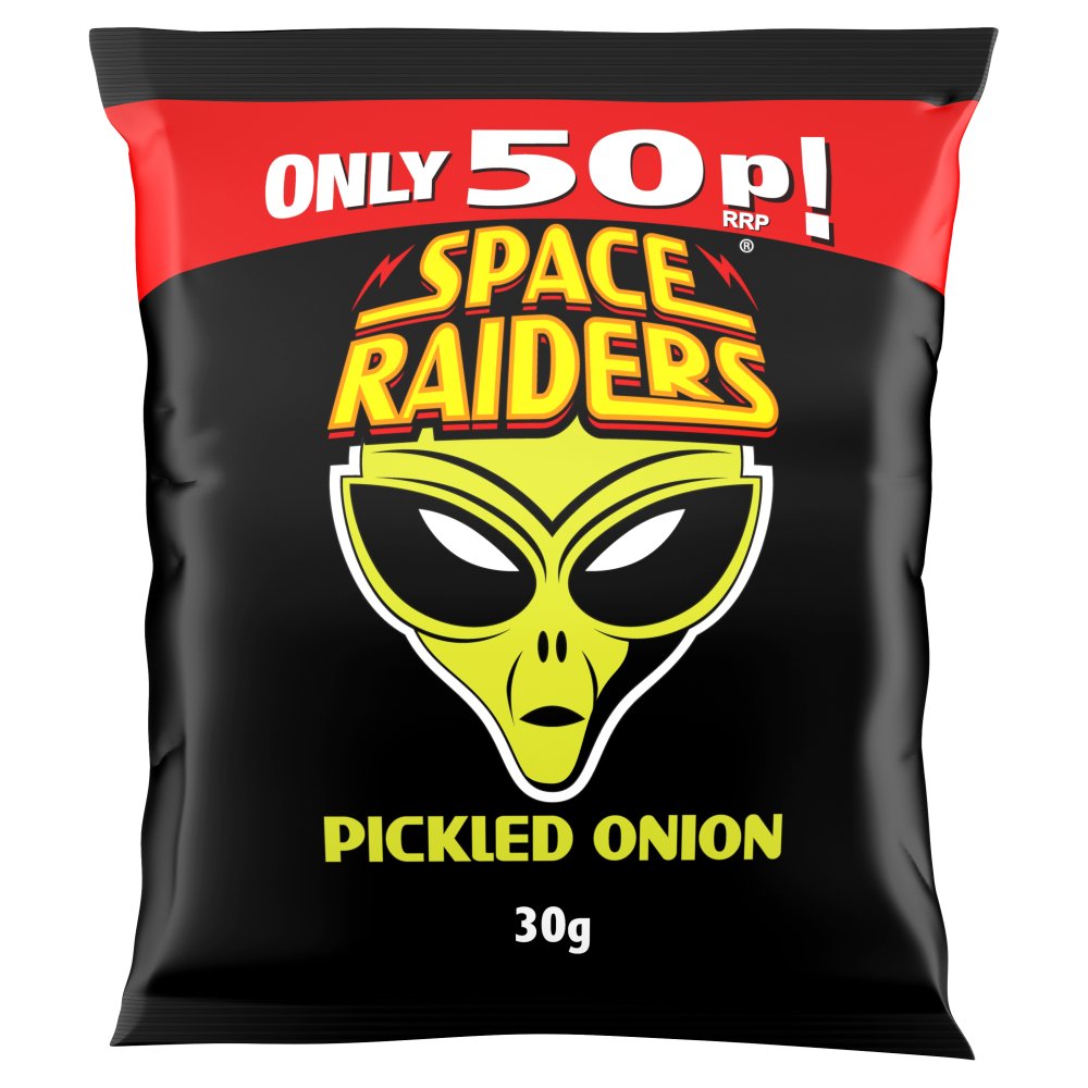 Space Raiders Pickled Onion Crisps 30g, 50p PMP