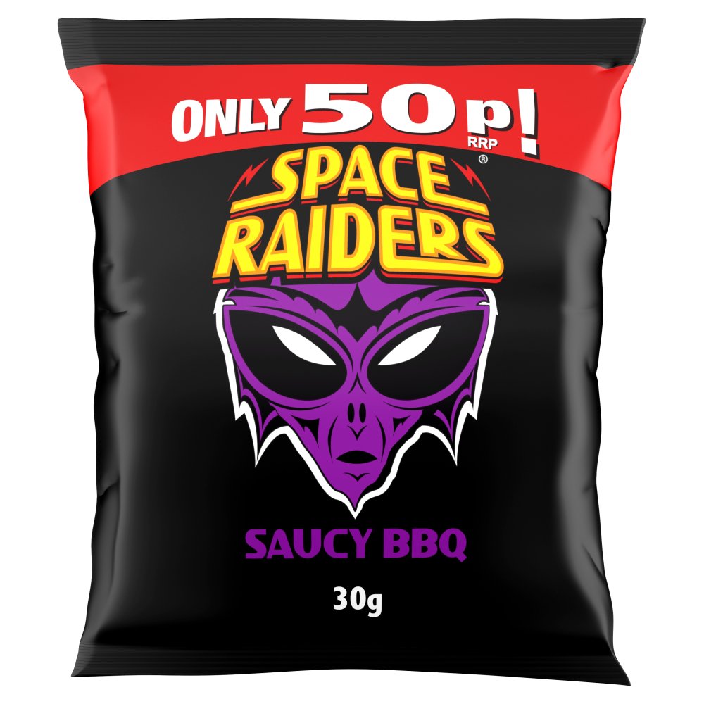 Space Raiders Saucy BBQ Crisps 30g, 50p PMP