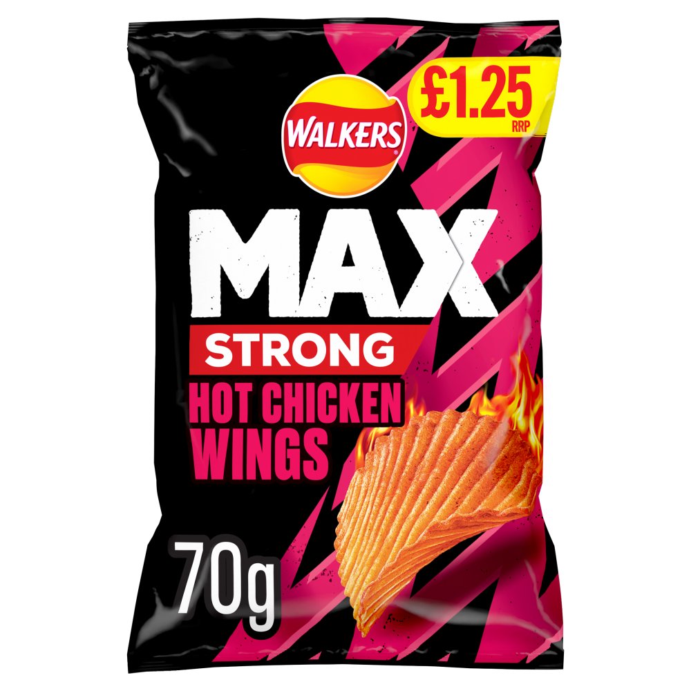 Walkers Max Strong Hot Chicken Wings Crisps £1.25 RRP PMP 70g