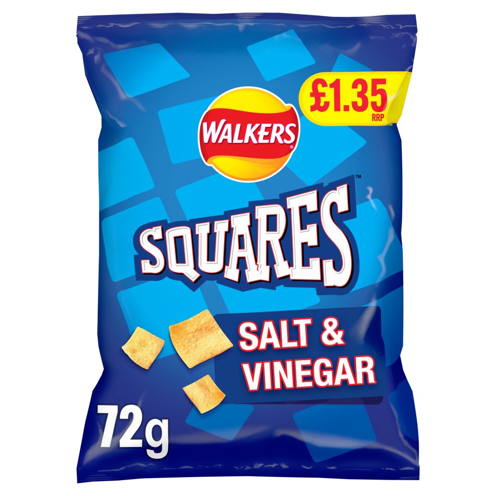 Walkers Squares Salt & Vinegar Crisps 72g PMP £1.35 RRP