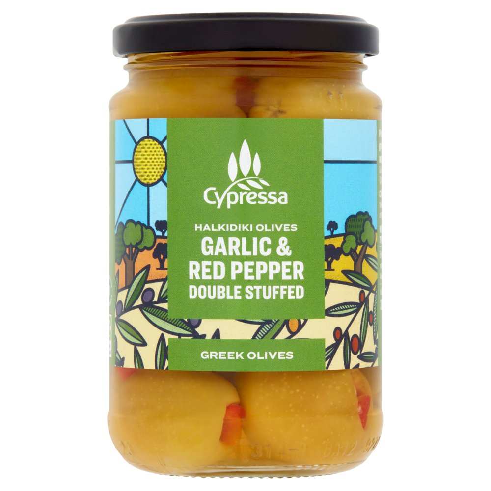 Cypressa Garlic & Red Peppers Double Stuffed Halkidiki Olives 315g