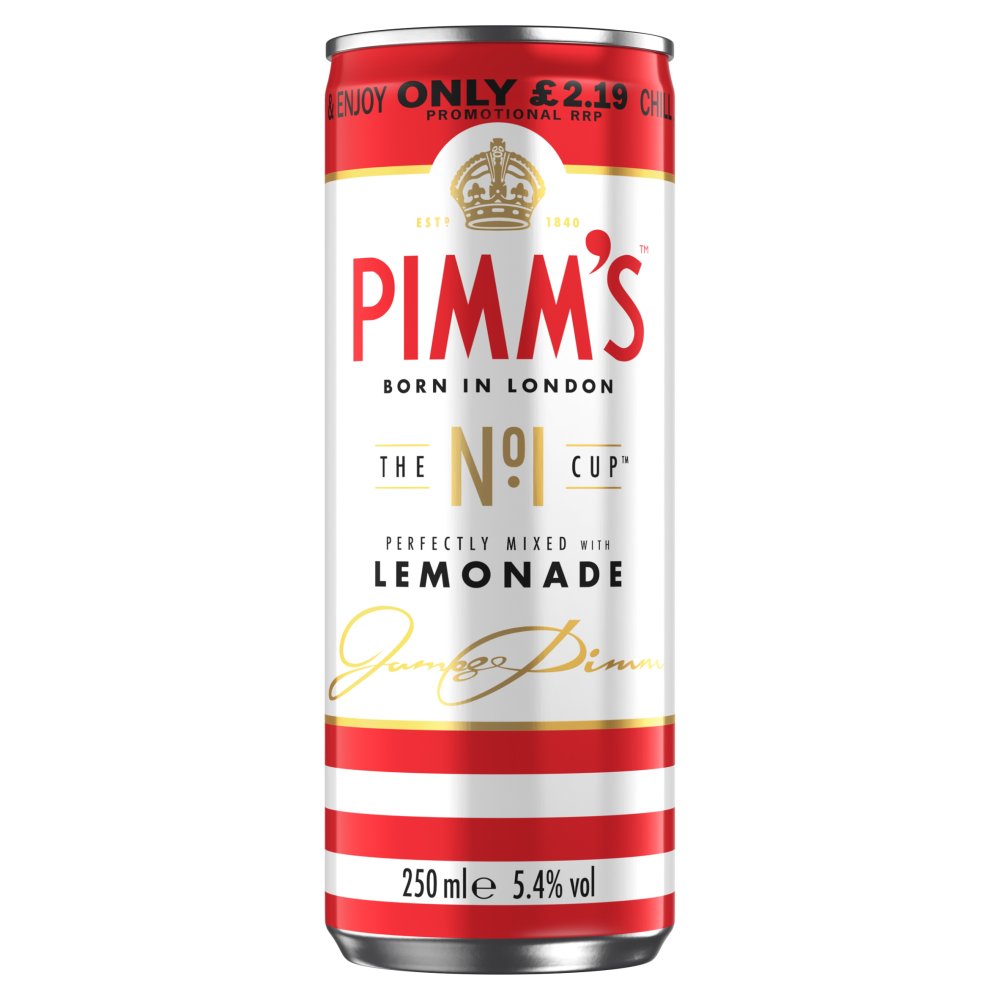 Pimm's No.1 and Lemonade Ready to Drink premix 5.4% vol 250ml Can PMP £2.19