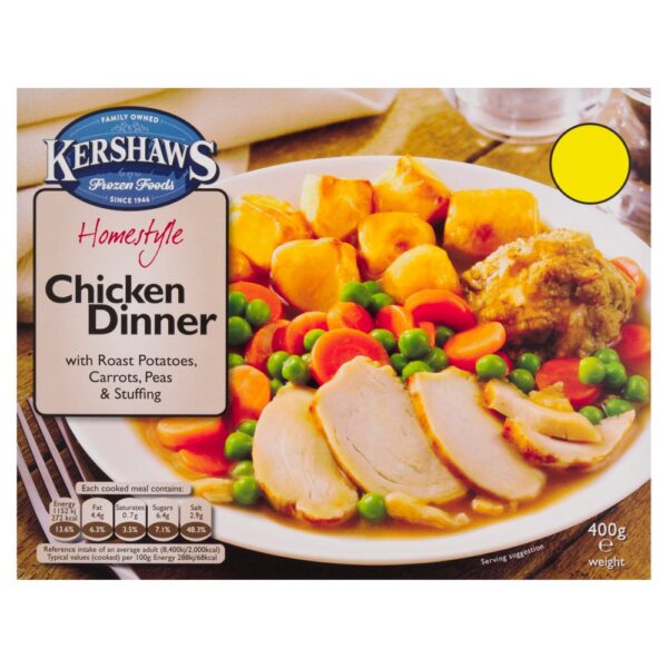 Kershaws Homestyle Chicken Dinner with Roast Potatoes, Carrots, Peas & Stuffing 400g
