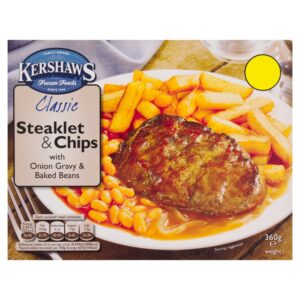 Kershaws Classic Steaklet & Chips with Onion Gravy & Baked Beans 360g
