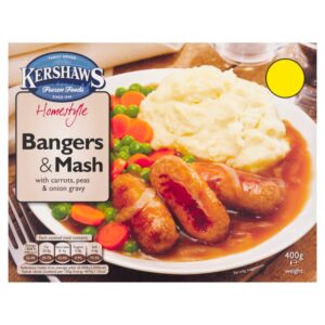 Kershaws Homestyle Bangers & Mash with Carrots, Peas & Onion Gravy 400g