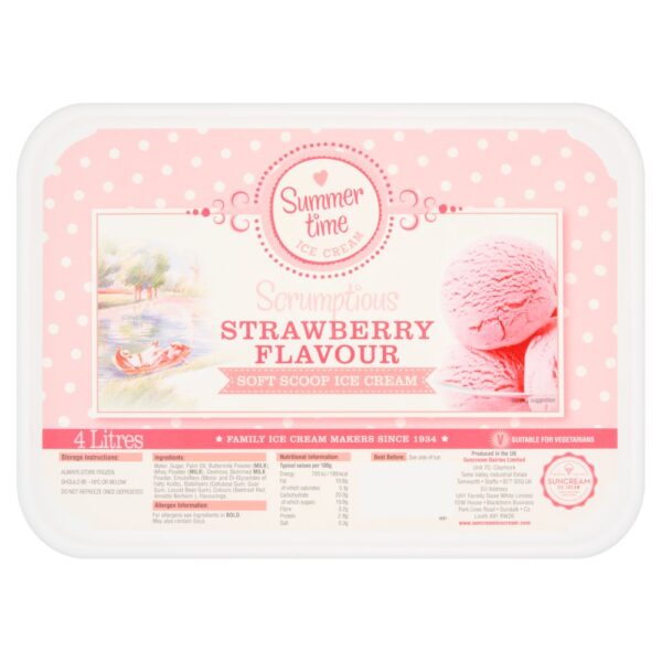 Suncream Summer Time Scrumptious Strawberry Flavour Soft Scoop Ice Cream 4 Litres