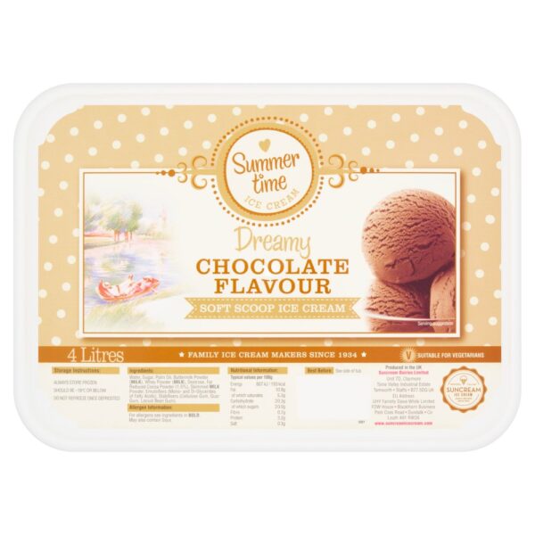 Suncream Summer Time Dreamy Chocolate Flavour Soft Scoop Ice Cream 4 Litres