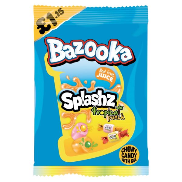 Bazooka Splashz Tropical Punch Chewy Candy with Gel 120g