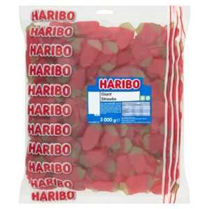 HARIBO Giant Strawbs Strawberry Flavour Chewy Jelly Sweets Bulk Bag 3kg