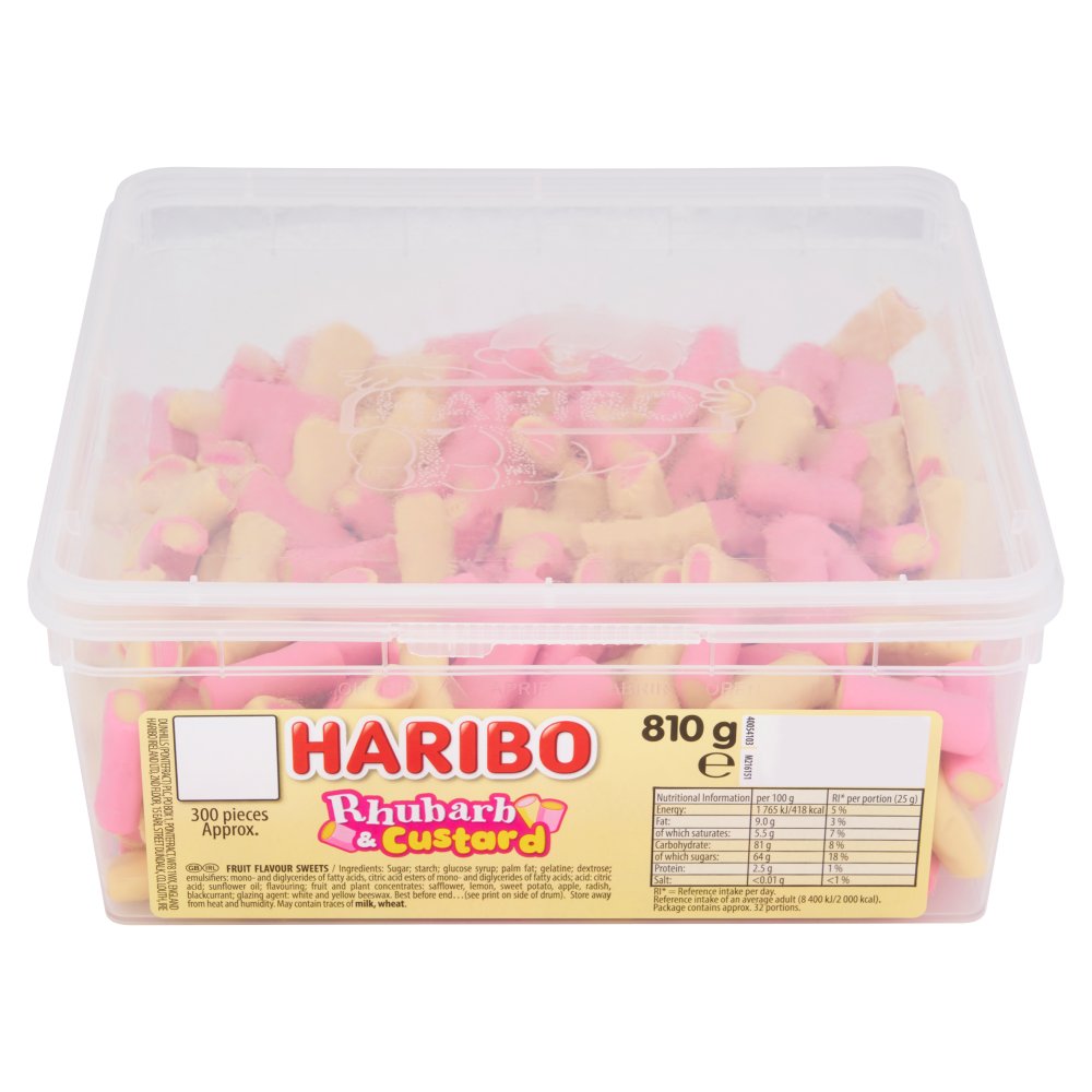 HARIBO Rhubarb & Custard Chewy Sweets Tub 810g