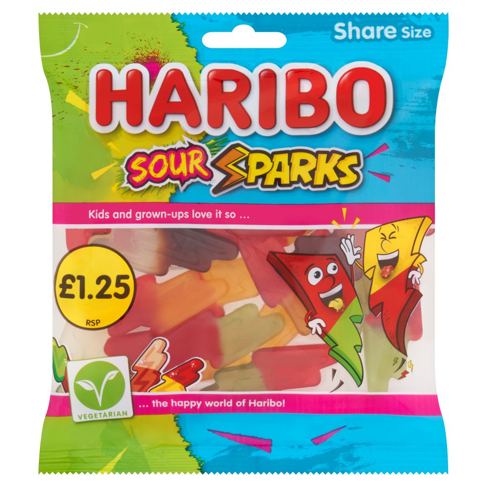 HARIBO Sour Sparks Fruit & Cola Gums Sweets Sharing Bag 140g