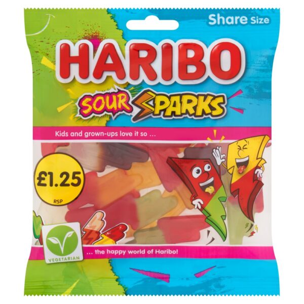 HARIBO Sour Sparks Fruit & Cola Gums Sweets Sharing Bag 140g