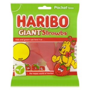 HARIBO Giant Strawbs Strawberry Flavour Chewy Jelly Sweets Pocket Pack 60g