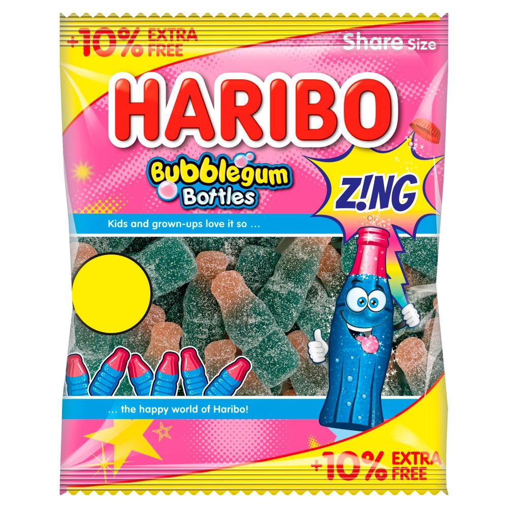HARIBO Bubblegum Bottles Zing Jelly & Fizzy Sweets Sharing Bag 154g