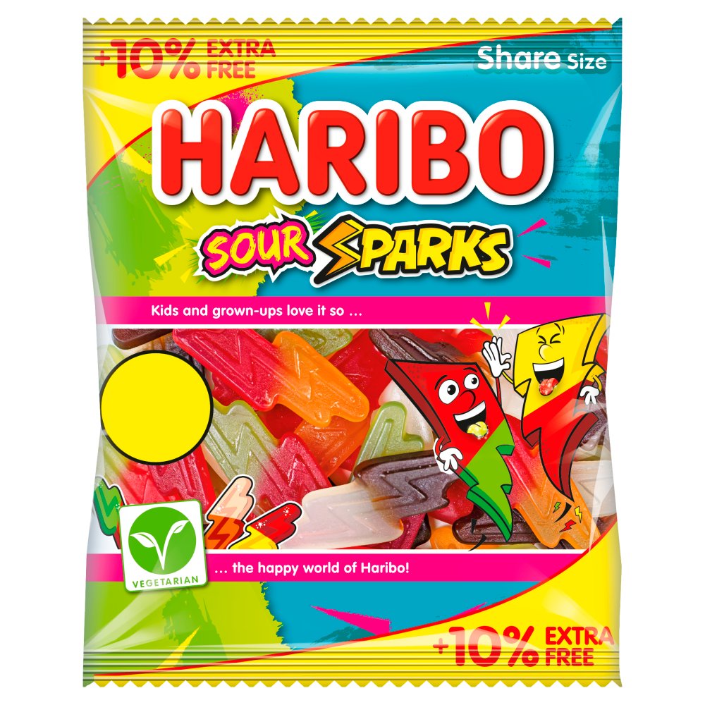 HARIBO Sour Sparks Fruit & Cola Gums Sweets Sharing Bag 154g