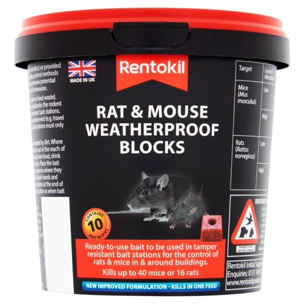 Rentokil Rat & Mouse Weatherproof Blocks Tub of 10