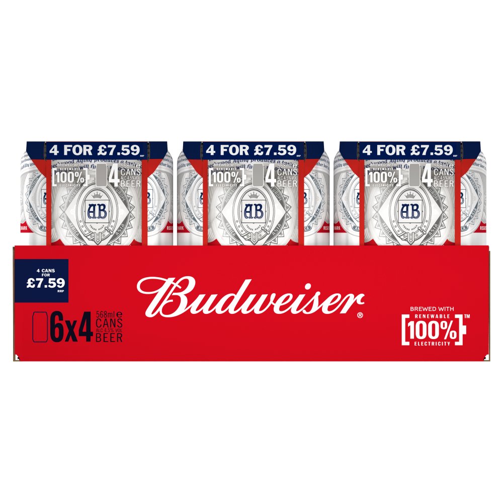 Budweiser Beer 6 x 4 x 568ml