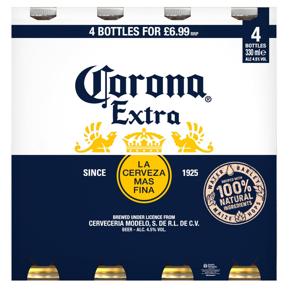 Corona Extra Premium Lager Beer Bottles 4x330ml