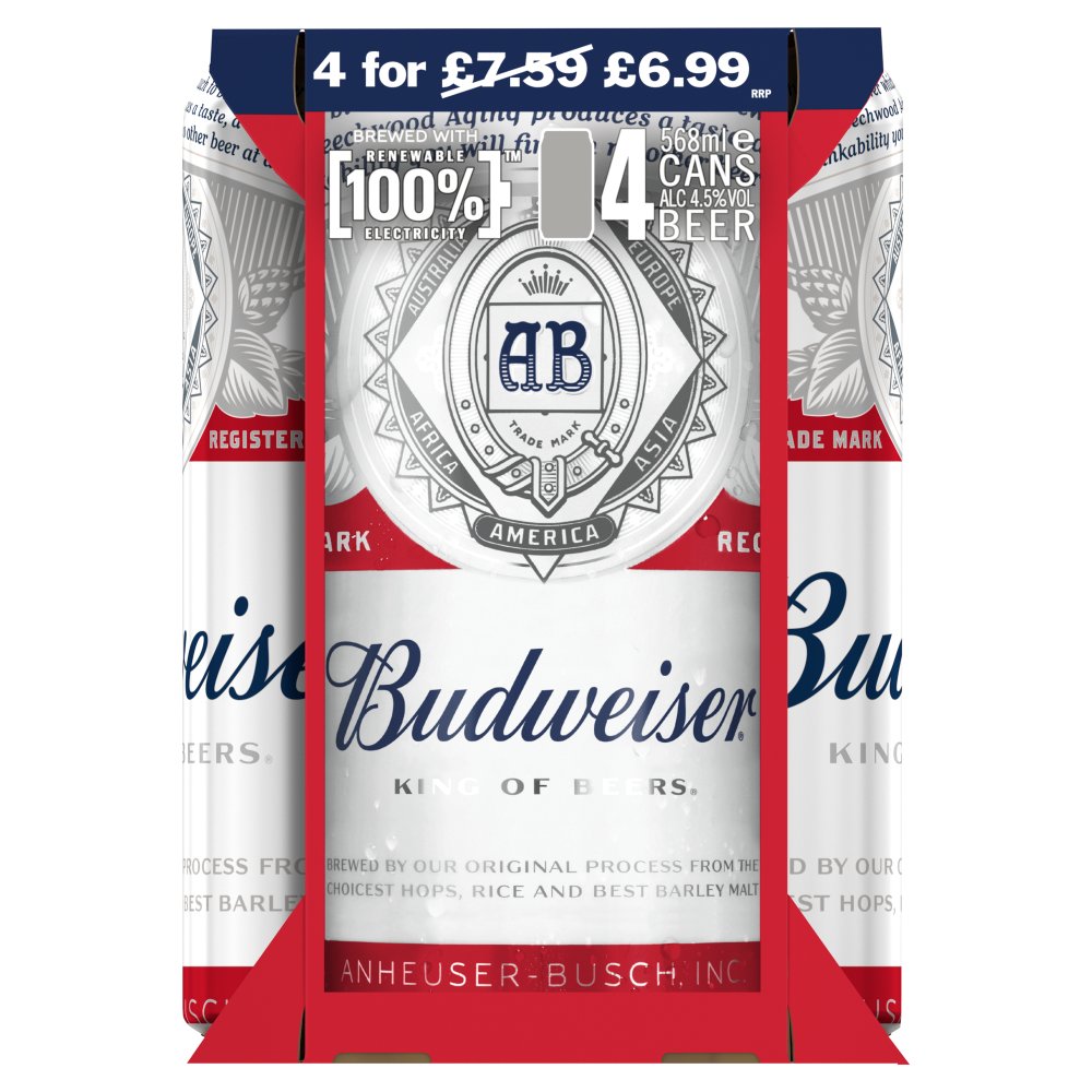 Budweiser Beer 4 x 568ml
