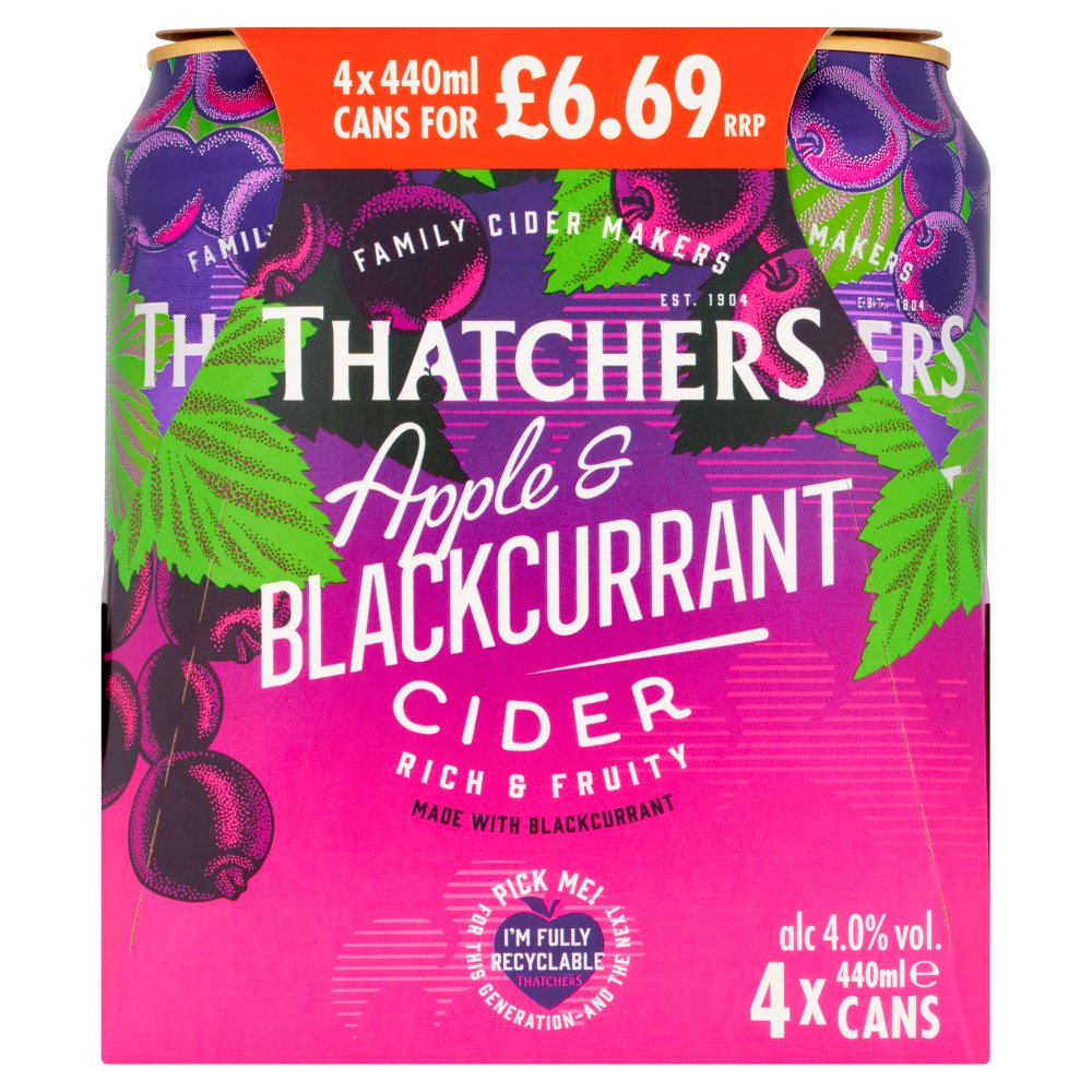 Thatchers Apple and Blackcurrant Cider 4 x 440ml