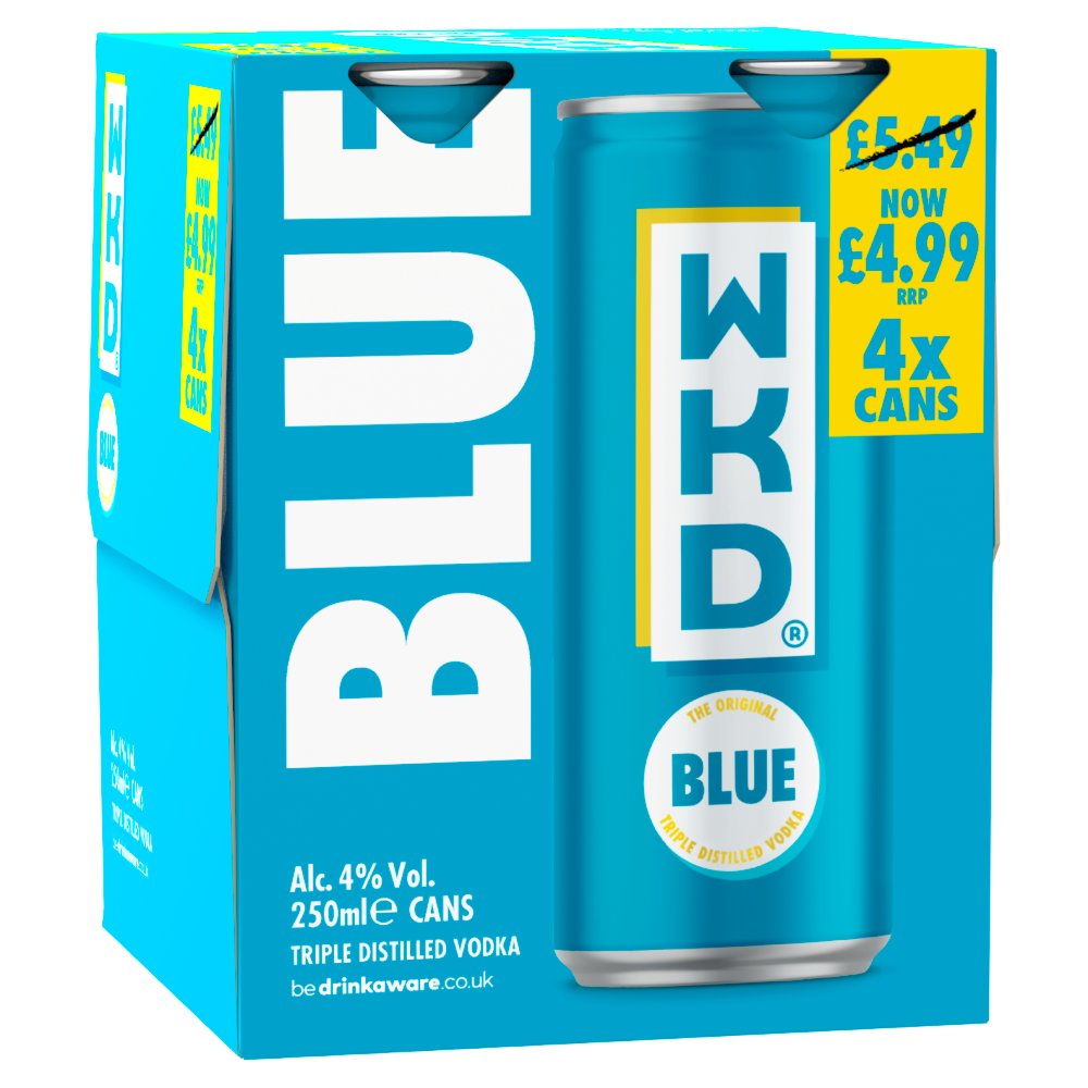 WKD Blue Alcoholic Vodka Mix 4 x 250ml cans
