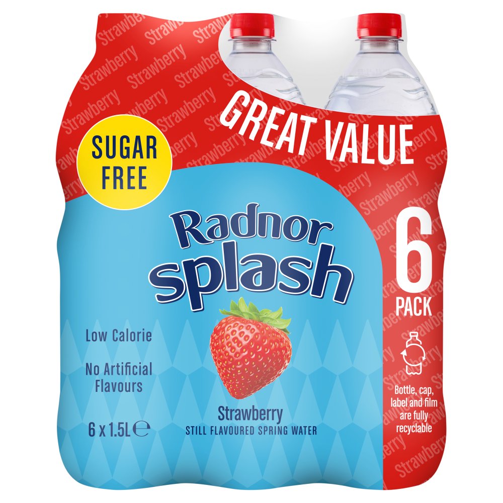 Radnor Splash Strawberry Still Flavoured Spring Water 6 x 1.5L