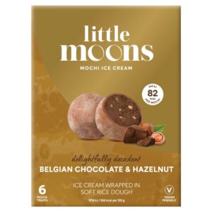 Little Moons Vegan Belgian Chocolate & Hazelnut Mochi Ice Cream Frozen Snack 6 x 32g