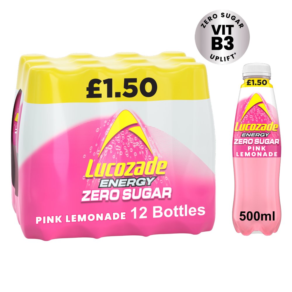 Lucozade Zero Sugar Drink Pink Lemonade 500ml PMP £1.50