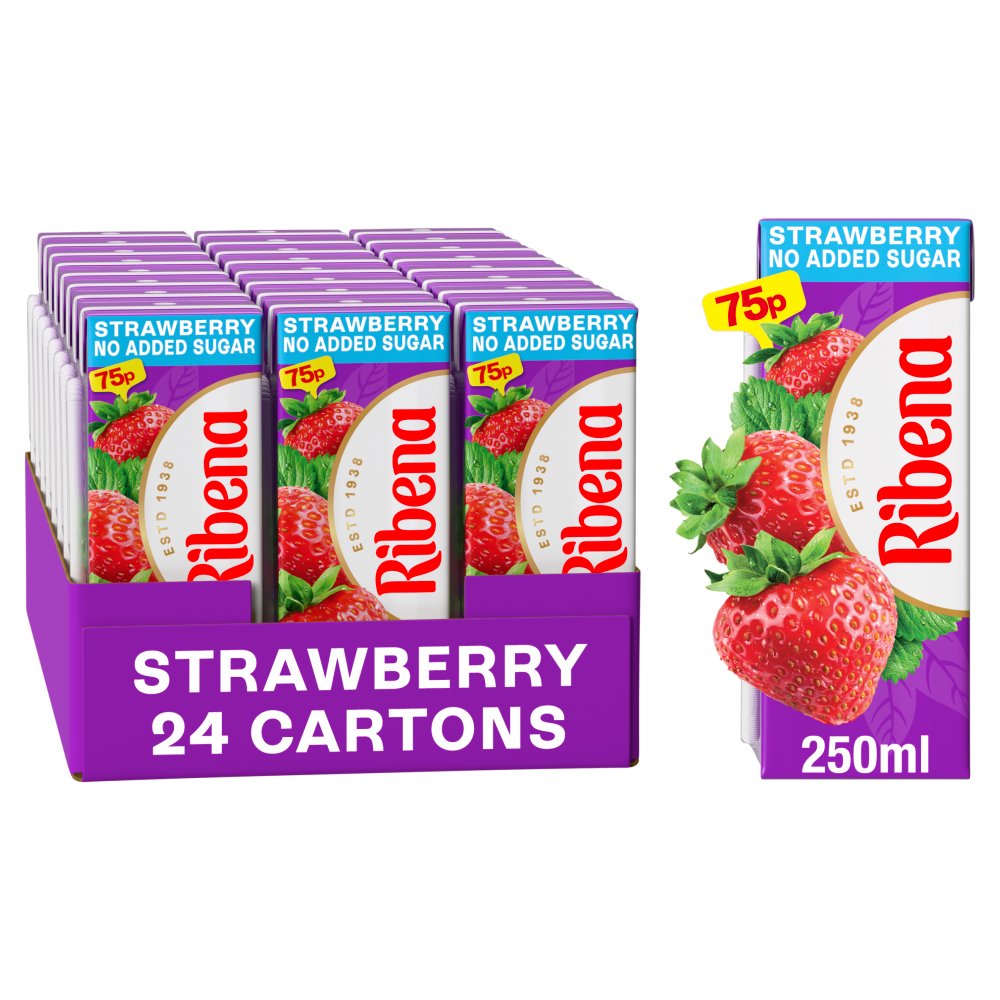 Ribena No Added Sugar Strawberry Juice Drink Carton 250ml PMP 75p