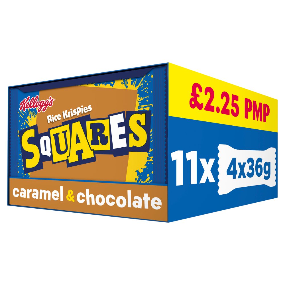Kellogg's Rice Krispies Squares Caramel & Chocolate Snack Bars 4 x 36g PMP £2.25