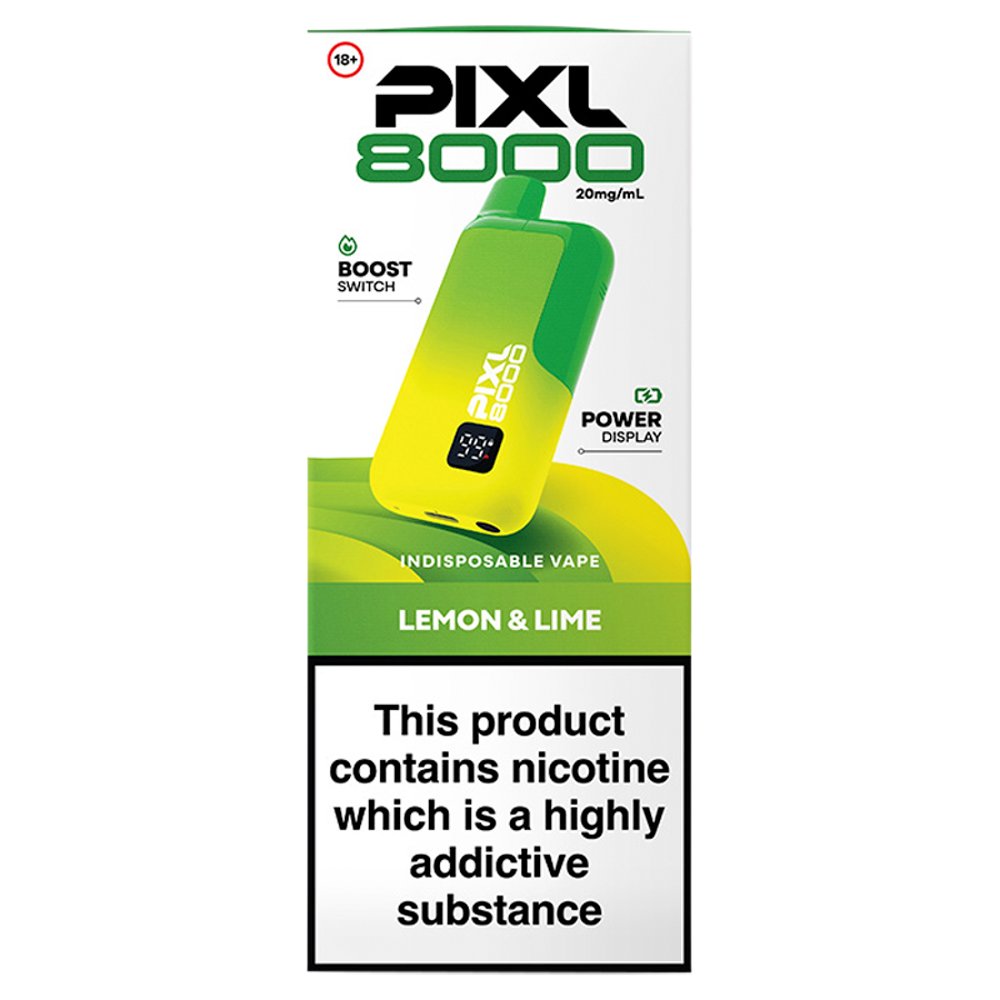 Pixl 8000 Lemon & Lime Indisposable Vape 20mg/ml