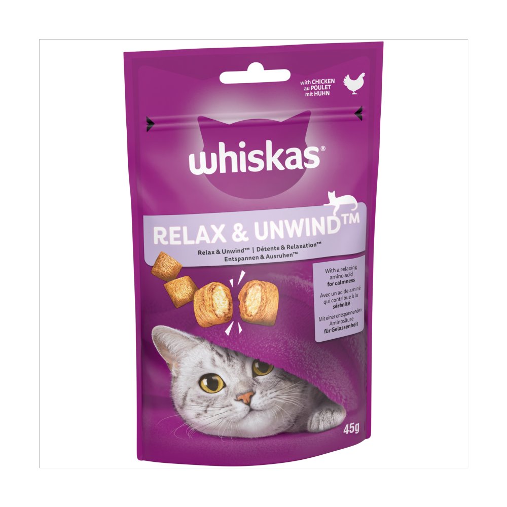 WHISKAS® Relax & Unwind Adult Cat Treats with Chicken 45g