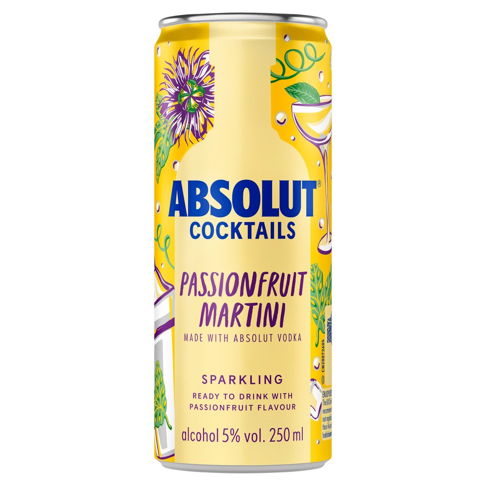 Absolut Pre-Mixed Sparkling Passionfruit Martini Vodka Drink 250ml