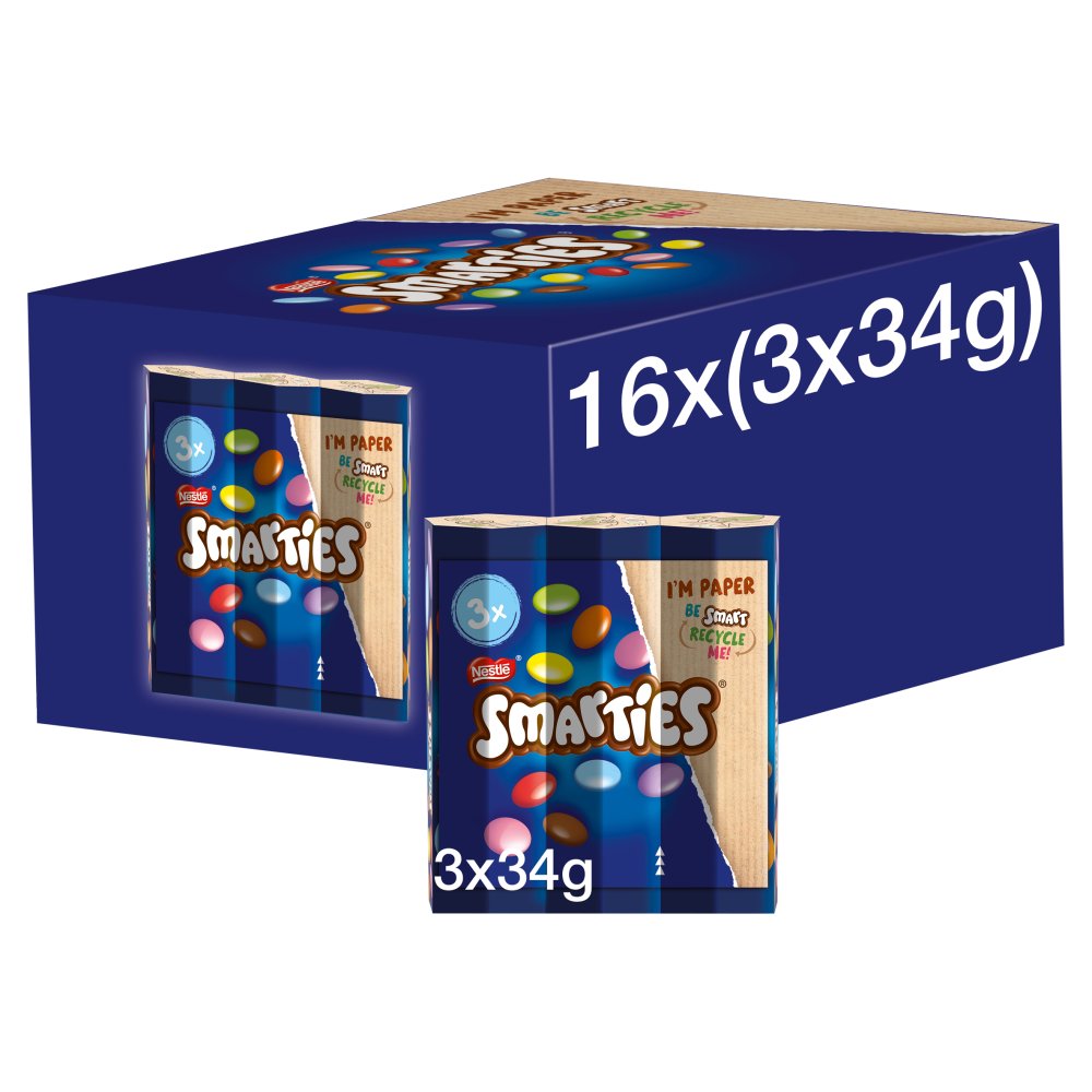 Smarties Milk Chocolate Tube 3 Pack Multipack 102g