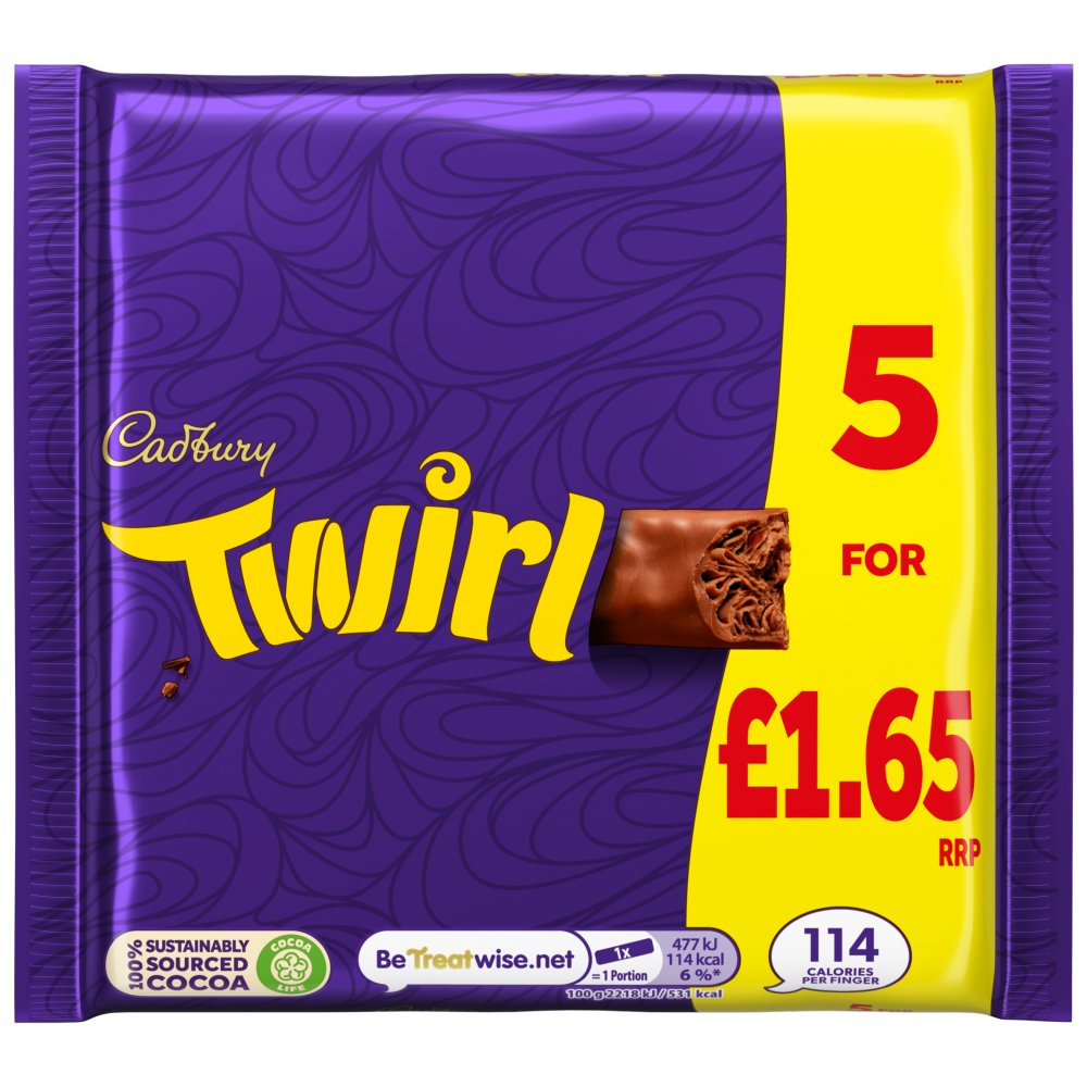 Cadbury Twirl Chocolate Bar 5 Pack Multipack £1.65 PMP 107.5g